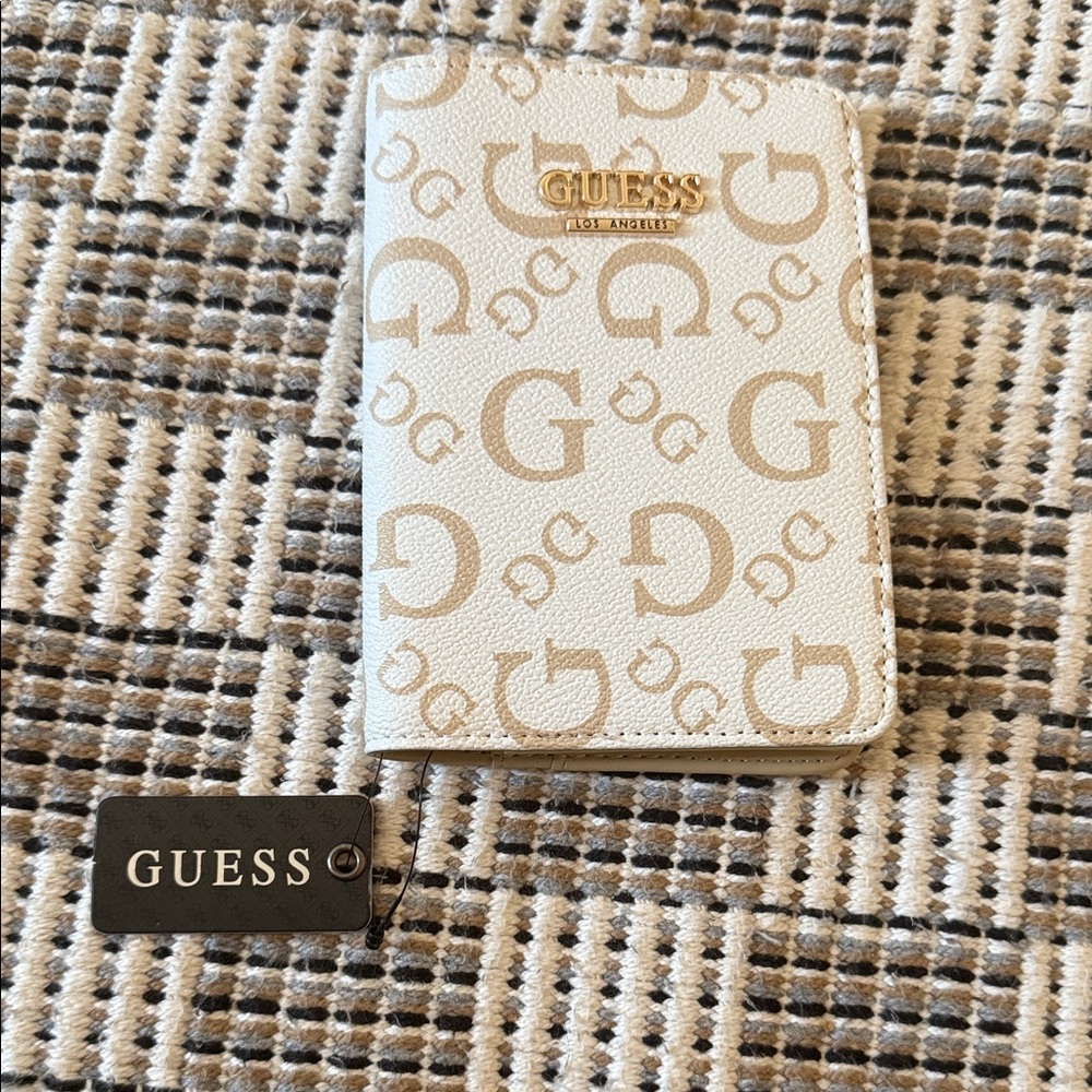 Guess Cream and Tan Logo Passport Cover